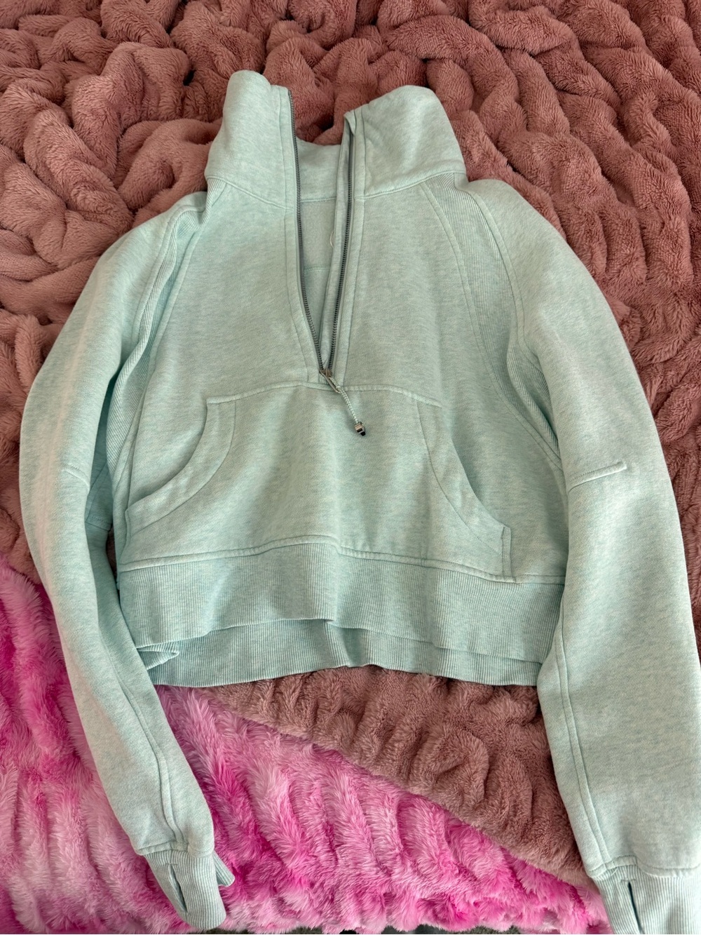 Light Aqua Half-Zip Hoodie Sweatshirt - Women - Picture 1 of 5